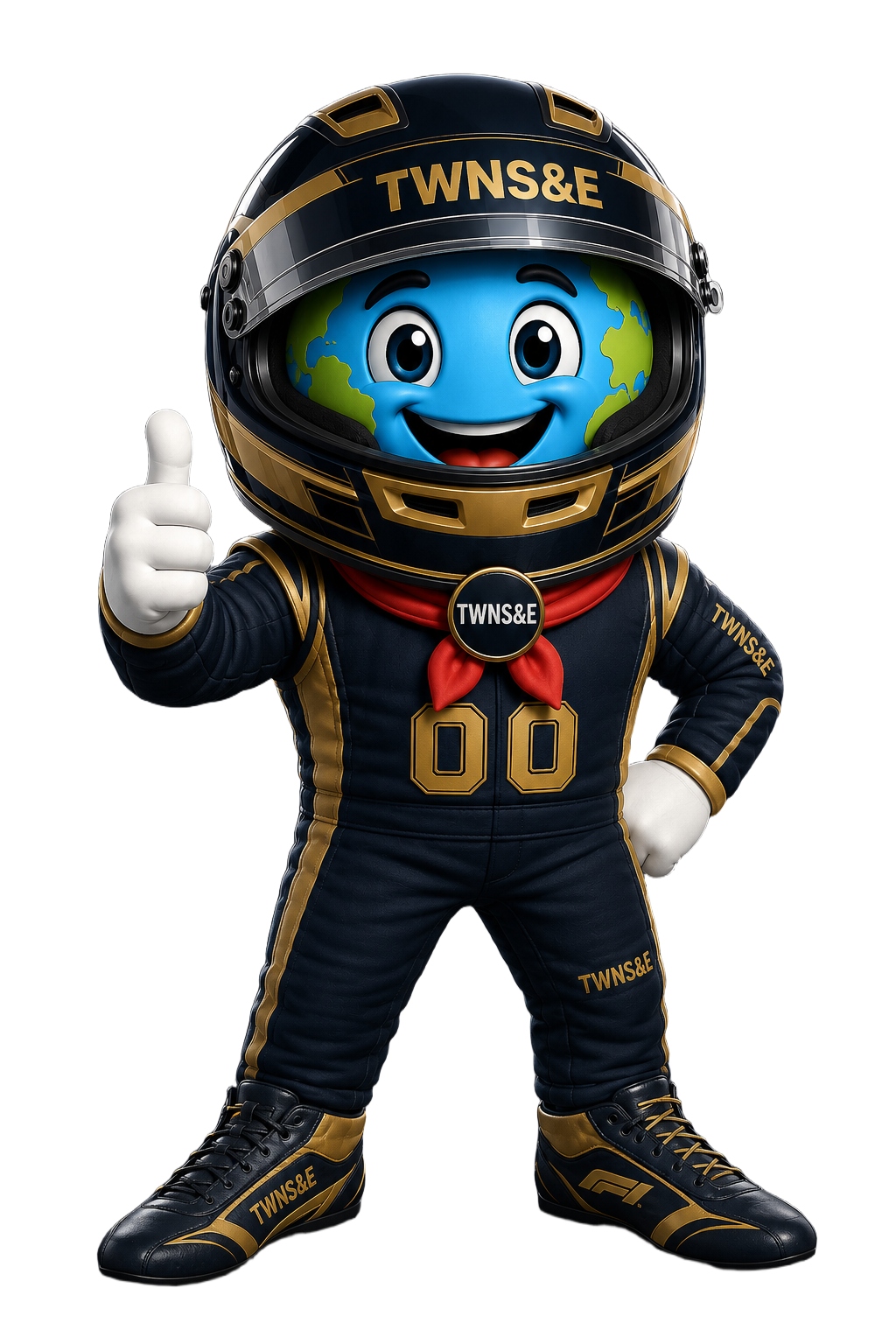Boley in a motorsport racing suit and helmet