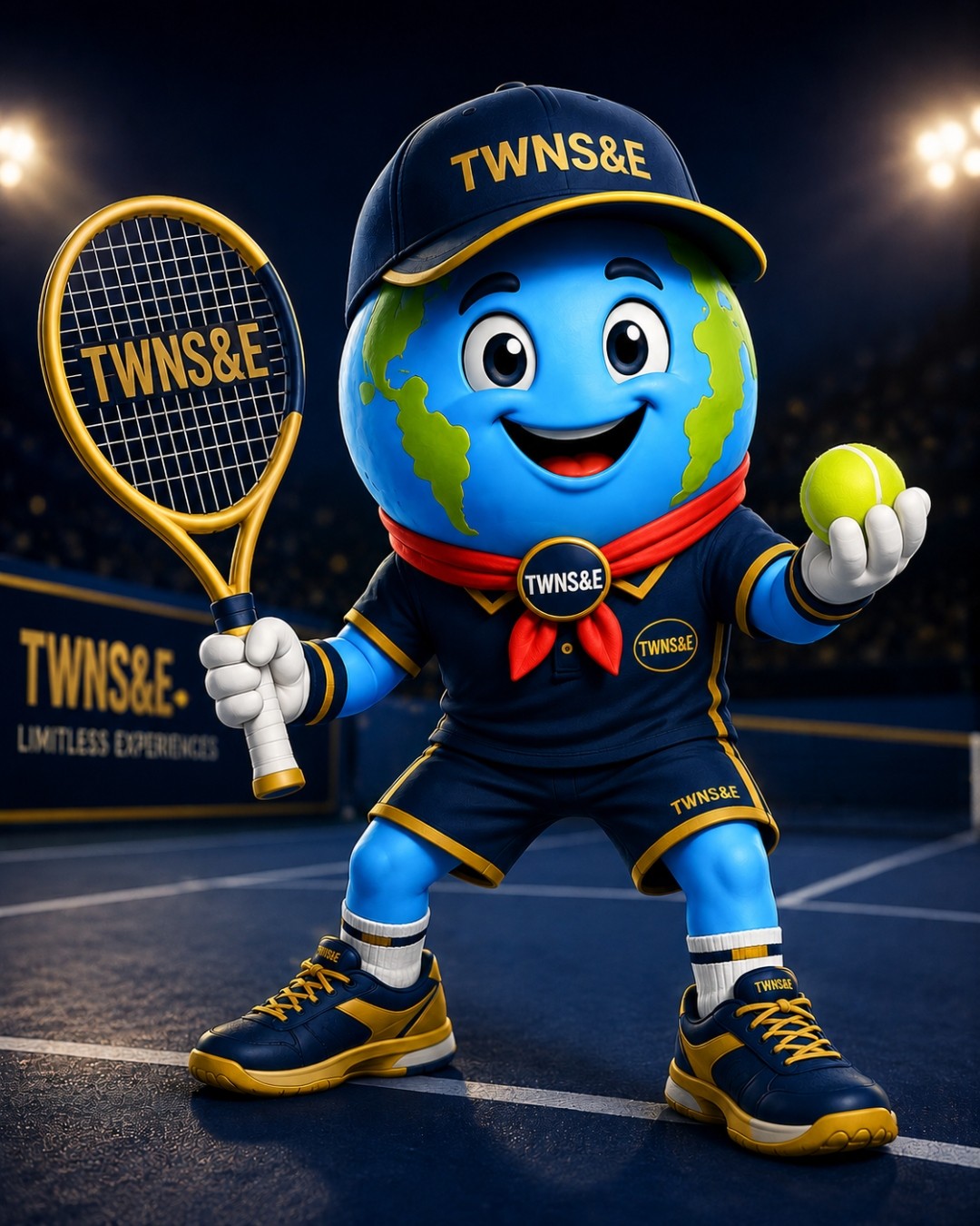 Boley holding a tennis racket and ball